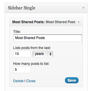 Giao diện cài đặt của plugin Most Shared Post